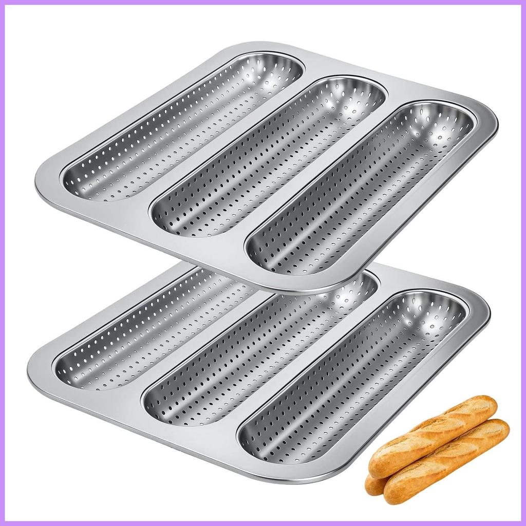 Baguette Bread Pan 3-Cavity Nonstick Perforated Baking Tray 2 ชิ้น Baguette ถาดสําหรับ Home Kitchen 