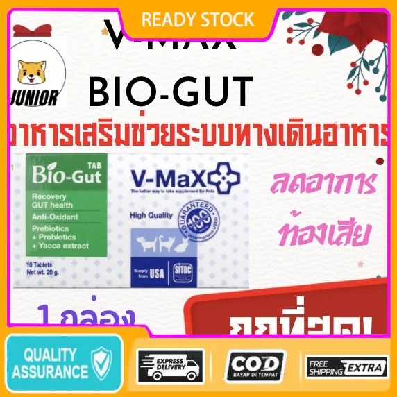 ถูกที่สุด! V-Max Bio-Gut 20g.อาหารเสริม ปรับสมดุลทางเดินอาหาร(1กล่องมี 10 เม็ด)ใช้ได้กับสัตว์ทุกชนิด