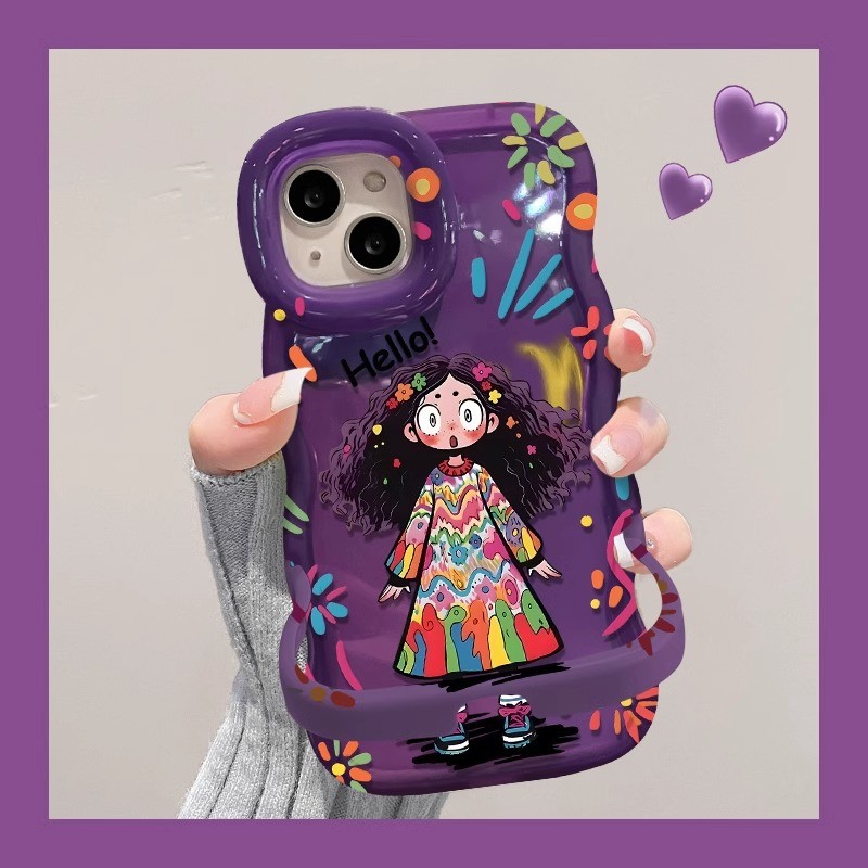 เหมาะสําหรับ Apple 15 เคสโทรศัพท์ iPone14proma ผมทอดสีสันสดใส Graffiti สาว 17 วงเล็บคู่ที่มองไม่เห็น