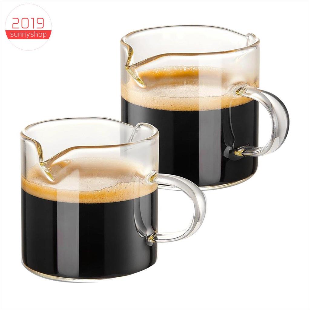 [sunnyshop2019]Espresso Cups Set 2, 4 OZ Double Spouts Cups Cups Clear Glass Milk Cups with Handle E