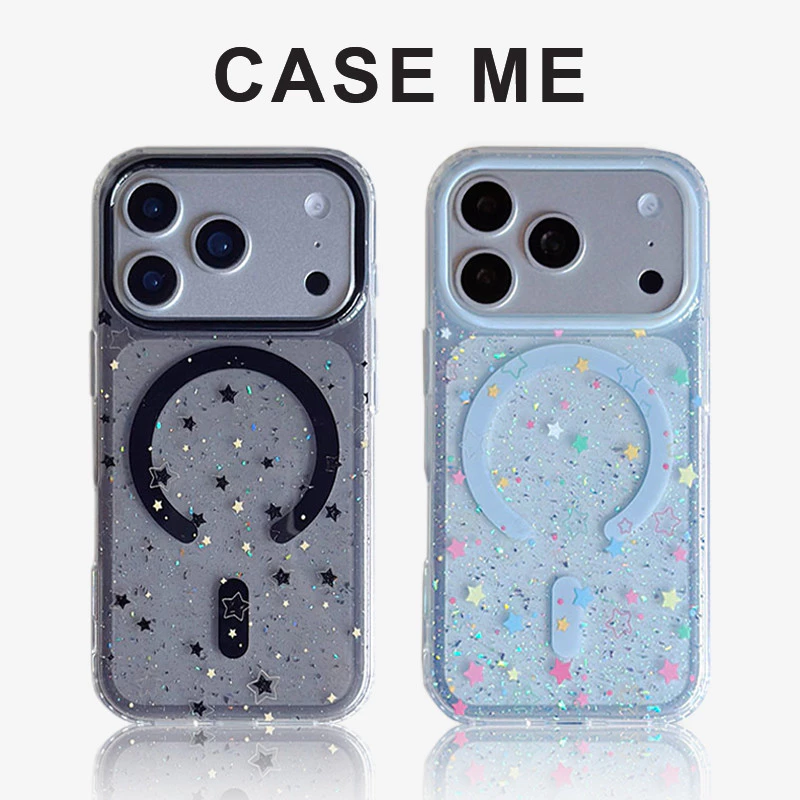 หลากสีรูปดาวGlitterสีทึบโปร่งแสงแม่เหล็กเคสโทรศัพท์สําหรับiPhone 13 14 15 16 17 Pro Max iPhone17airสกปรกทนต่อการตกIMDปกหลังเชลล์