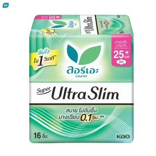 Laurier ลอริเอะ ผ้าอนามัย ซูเปอร์ อัลตร้า สลิม 25 ซม. มีปีก 16 ชิ้น