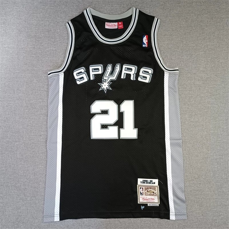 Mitchell & Ness Duncan 98-99 Spurs No. 21 SW Retro MN Jersey เสื้อกั๊กตาข่ายลําลอง NBA