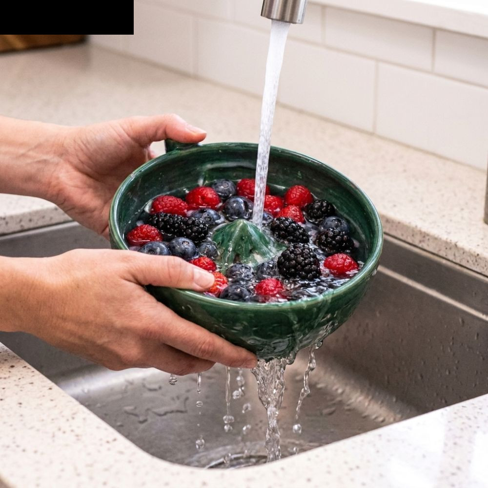 AUBREY1 Swirl Fruit Washing Drain Bowl, Quick Drain Ceramic Berry Strainer Basket, Creative Automati