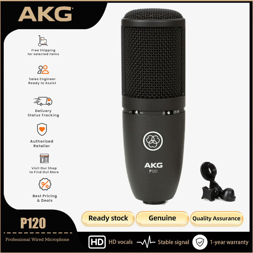 Akg P120 ไดอะแฟรมคอนเดนเซอร์ไมโครโฟนสําหรับเสียงที่ชัดเจนและเครื่องมือสตูดิโอหรือการบันทึกสดขั้วต่อ 