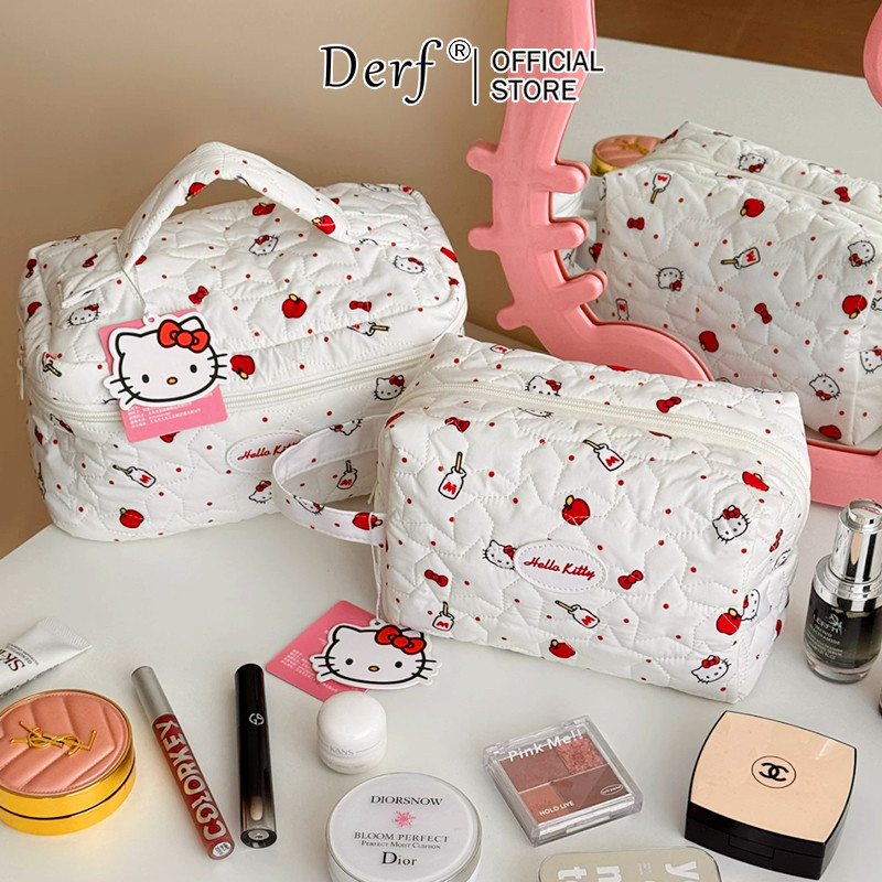 กระเป๋าแต่งหน้า Hello Kitty สุดน่ารัก – กระเป๋าเก็บเครื่องสําอางมือแบบพกพาสําหรับผู้หญิงและผู้ชาย