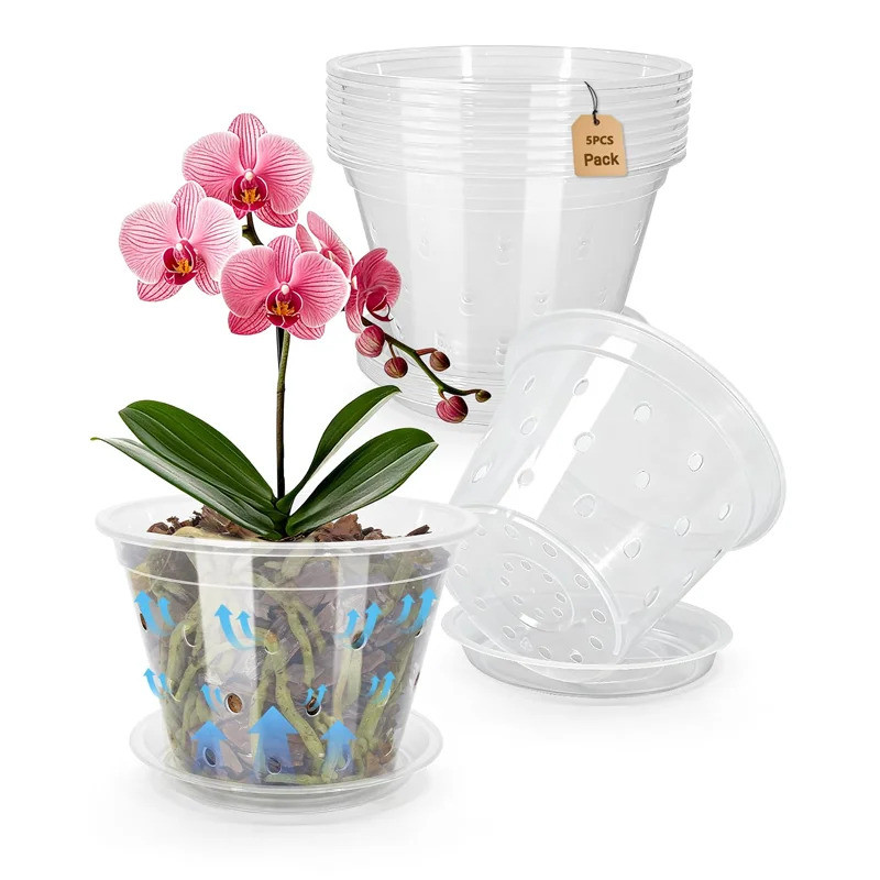 Orchid Pot 5PCS Clear Orchid Pots with Drainage Holes Ideal for Healthy Root Growth Sturdy Plastic P