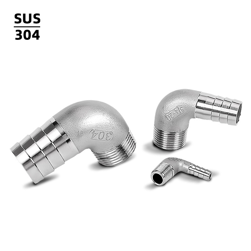 304 สแตนเลสชายเกลียวข้อศอก 90° บาร์เบด ท่อน้ํานิวเมติกประปาท่ออะแดปเตอร์ข้อต่อ