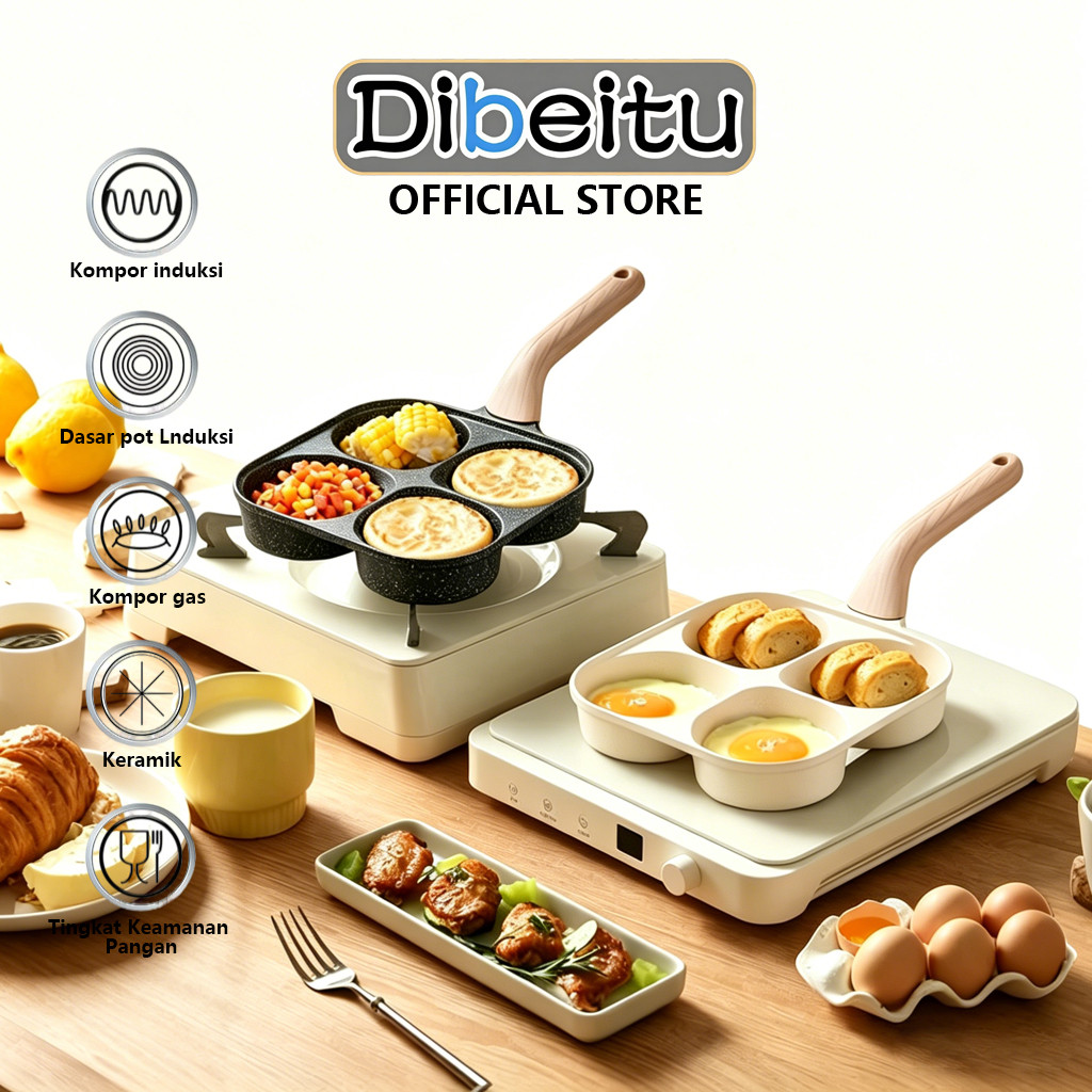 กระทะอาหารเช้า 4IN1 Egg Pancake Omlet Pan อาหารเช้าเครื่องทําแฮมเบอร์เกอร์ไม่ติด
