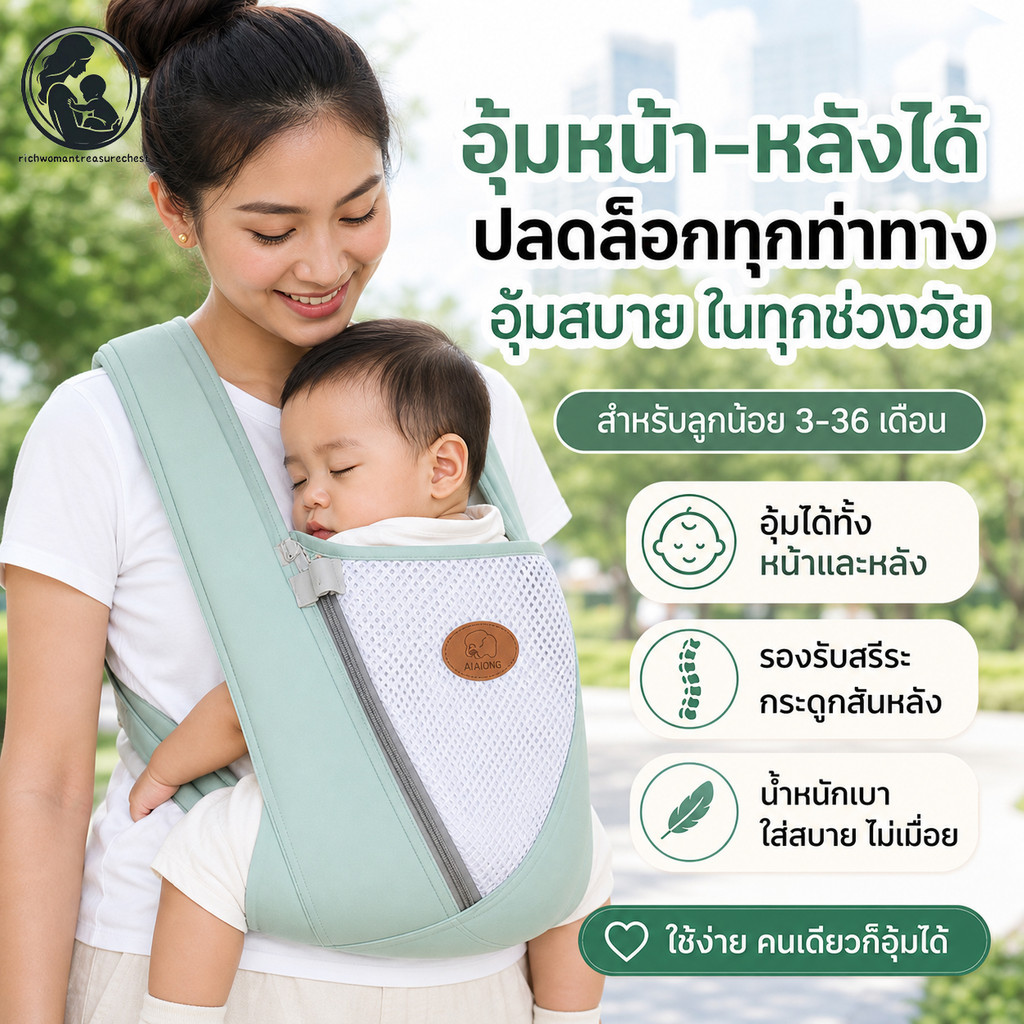 เป้อุ้มเด็กทารกแรกเกิด สลิงห่อตัว ระบายอากาศ มัลติฟังก์ชั่น เป้อุ้ม ปรับได้ ให้นมบุตรออกแบบตามสรีรศาสตร์ ใช้ได้3-36เดือน