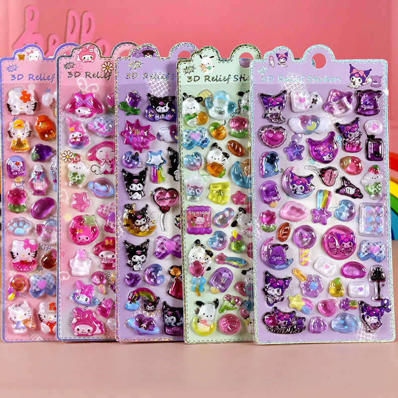 สติ๊กเกอร์คริสตัลการ์ตูนเด็ก Leo Kuromi Melody KT Cat 3D สามมิติ สติ๊กเกอร์น้ําอัญมณีนูน