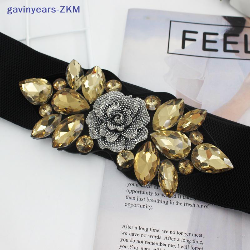 [gavinyears] หญิง Rose ดอกไม้ Rhinestone เข็มขัดยางยืดผู้หญิงเอว Cinch Band Dress Overcoat อุปกรณ์เสื้อผ้า [TH]