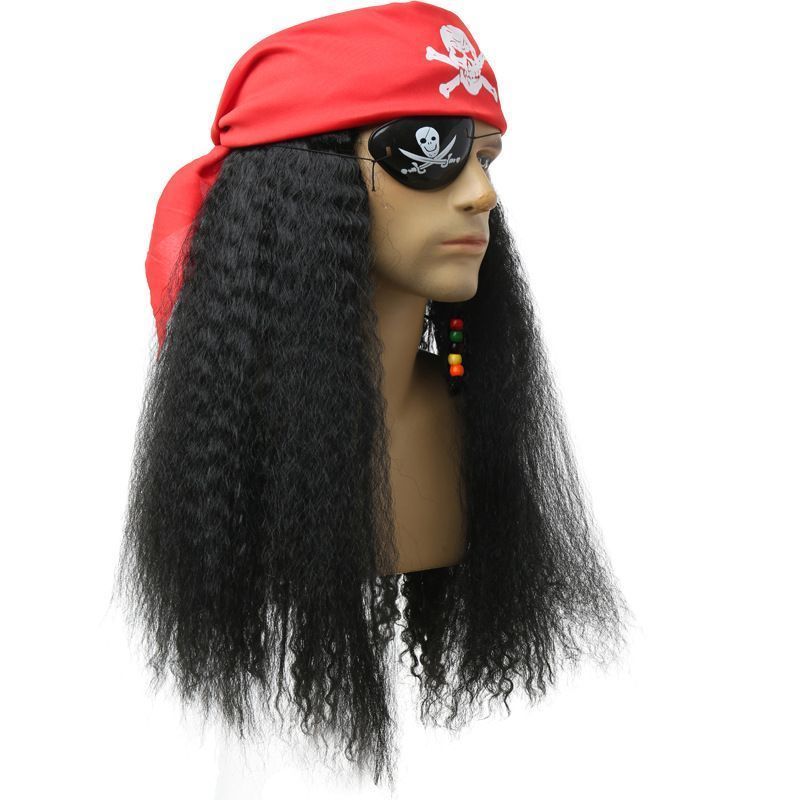 [cos Hair Accessories] Pirate Wigs Men Women Dress Up Black Curly Hair คอสเพลย์ Captain Caribbean Ja