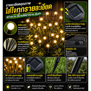 10LED ไฟโซลาร์เซลล์ตกแต่งสวน LED 3 สีในตัว กันน้ำ IP65 ชาร์จอัตโนมัติ เปิด-ปิดเอง ไฟประดับสนาม ไฟแต่งสวนสุดสวย
