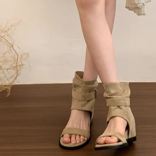 Retro รองเท้าแตะโรมันผู้หญิงความสูงด้านใน Wedge Heel Design ขนาดเล็ก Slimmer ดู All-Match Breathable สบายรองเท้าแตะ