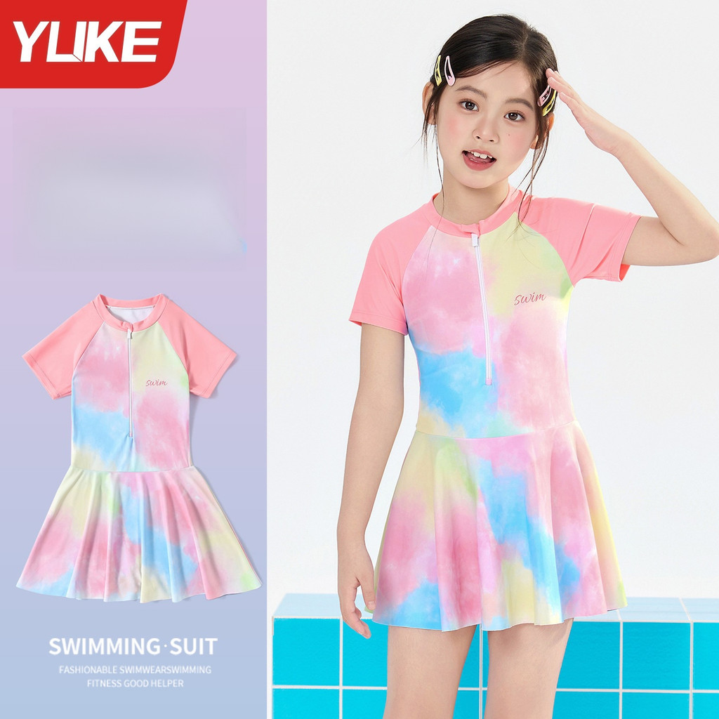 YUKE ชุดว่ายน้ําสาวสบายๆกีฬาไล่โทนสีซิปชุดสไตล์ชิ้นเดียวนักเรียน