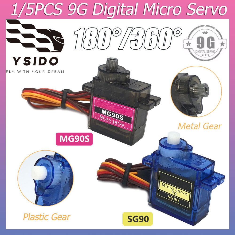 1/5PCS RC Digital Micro Servo 9G SG90 MG90S 360°/180° สําหรับรีโมทคอนโทรลเฮลิคอปเตอร์เครื่องบินโดรนแ