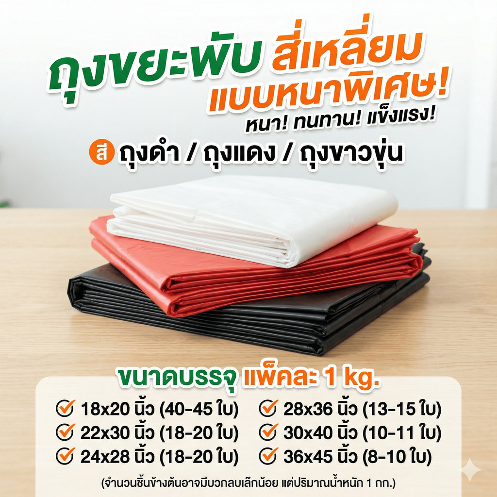 ถุงขยะแบบหนา เกรดดี แพค 1 กก  เนื้อหนา ไร้กลิ่น  ผลิตโดยประเทศไทย