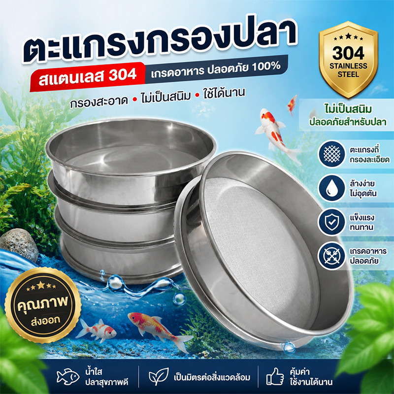 แผ่นกรองขี้ปลา สแตนเลส 304 ตะแกรงกรอง 200ตาข่าย หน้าจอกรองถังปลา อุปกรณ์สัตว์น้ำ