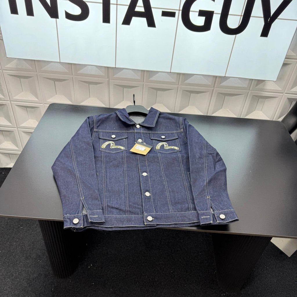 ฤดูใบไม้ผลิใหม่มาถึงระเบิดเอาต์พุต⭐Evisu God of Fortune Lapel Denim Jacket กลับปัก Koi Totem สามมาตร