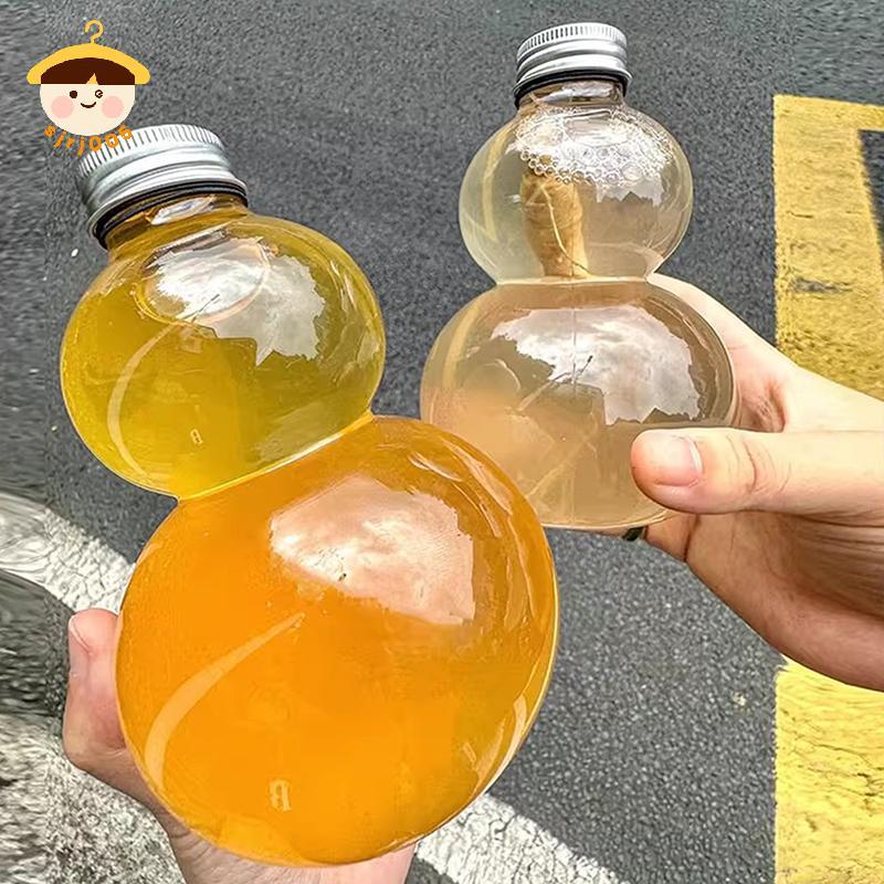 〔8C05〕 350/500ml Calabash Shape ขวดน้ําสําหรับนมชากาแฟน้ําผลไม้แบบพกพาถ้วยดื่มบ้านใสคั้นน้ําเครื่องด