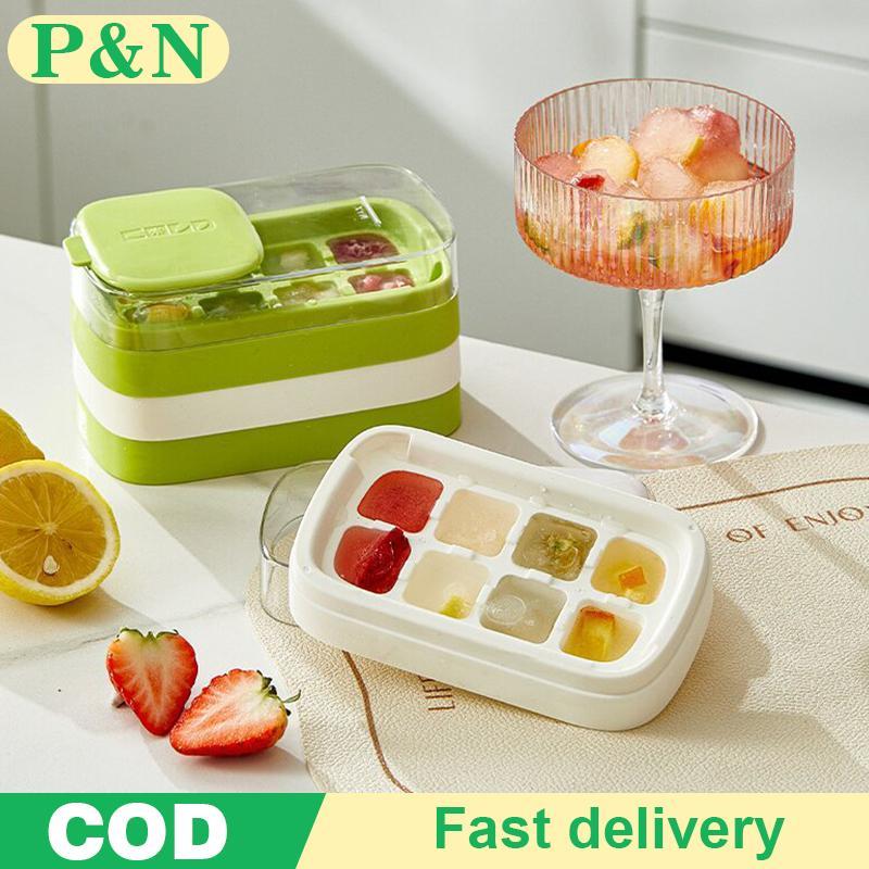 [P&N] Easy Pop Out 8 Grid Ice Cube Tray พร้อมฝาปิดซิลิโคน BPA Free สําหรับ Tea Lemonade Cotails [cod