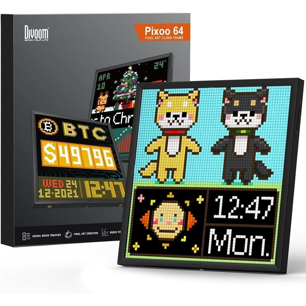 Divoom Pixoo-64 - WiFi Pixel Cloud Digital Frame พร้อมการควบคุม APP,64 X 64 แผงไฟ LED สําหรับตกแต่งห