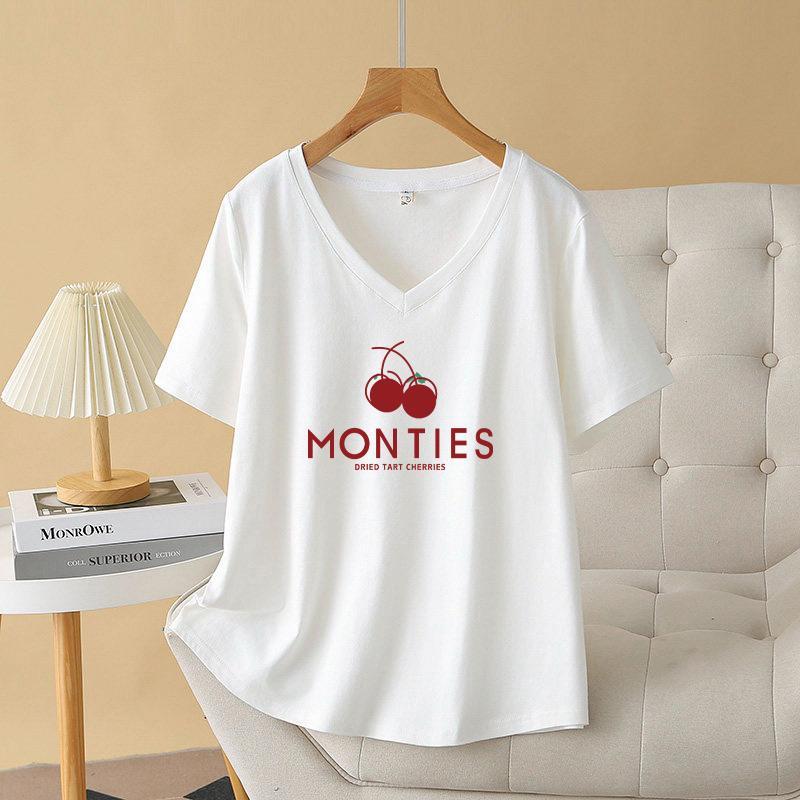 เสื้อยืดแขนสั้นผู้หญิง สไตล์อเมริกัน รุ่นใหม่ คอวี ทรงหลวม ฤดูร้อน ใส่สบาย ดูผอม ชุดลำลองสุดทันสมัย สื้อยืดผู้หญิง COD ราคาถูก Shopee Lazada