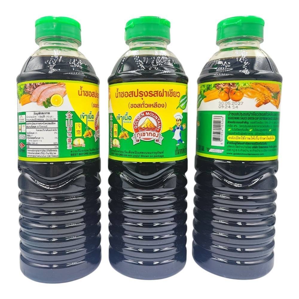แพ็ค 3 ขวด ซอสฝาเขียว​ ซอสปรุงรสฝาเขียว​ ตรา​ ภูเขาทอง​ ขนาด​ 500​ มล.​ (ซอสถั่วเหลือง)