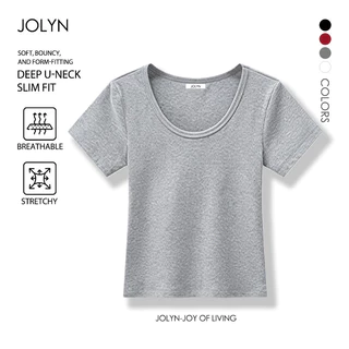 สีทึบ คอUใหญ่ เสื้อยืดแขนสั้นผู้หญิง นุ่มเด้ง เอวเข้ารูป แฟชั่นหน้าร้อน ดูผอมสวย พร้อมส่งค่ะ