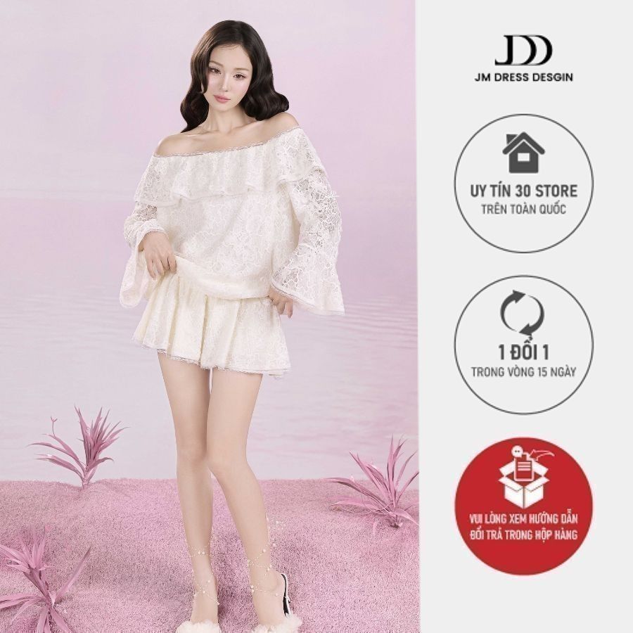 ชุดเดรสลูกไม้เปิดไหล่สไตล์เทพนิยายโรแมนติก 1S50.2507OG ออกแบบโดย JM Dress Design