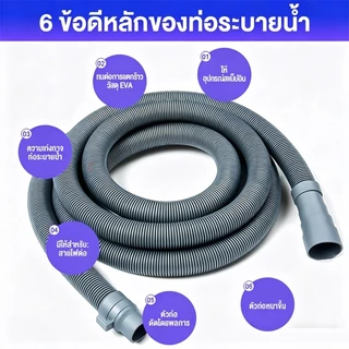ท่อน้ำทิ้งเครื่องซักผ้า สายน้ำทิ้ง ท่อระบายน้ำ ท่อย่น/หด 0.6/1/1.5/2/3/5M ฝาหน้า ฝาบน ใช้ได้ทุกรุ่น ทุกยี่ห้อ