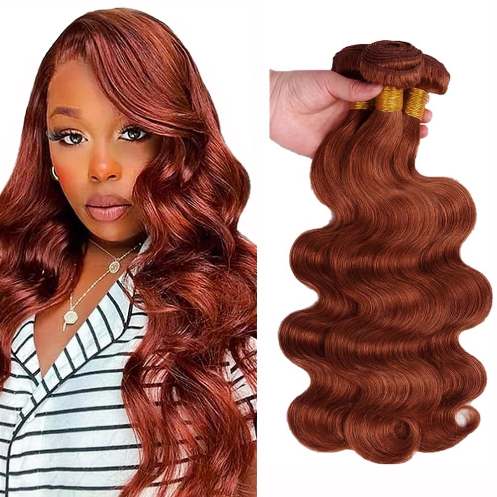 ผมมนุษย์ทองแดง สี Auburn Brown ทรงกระแทก ขนาด 16, 18, 20 นิ้ว แพคเกจ 3 ถุง แต่ละถุง 50 กรัม เพื่อขยา