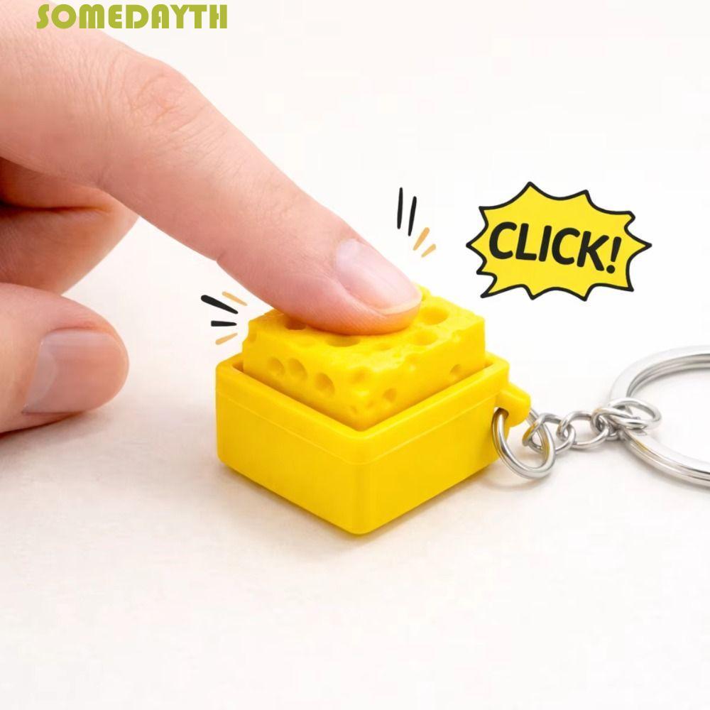 SOMEDAY Cheese Keyboard, Portable Funny Cheese Clicker Fidget Keychain, New Squeeze Sound Mechanical