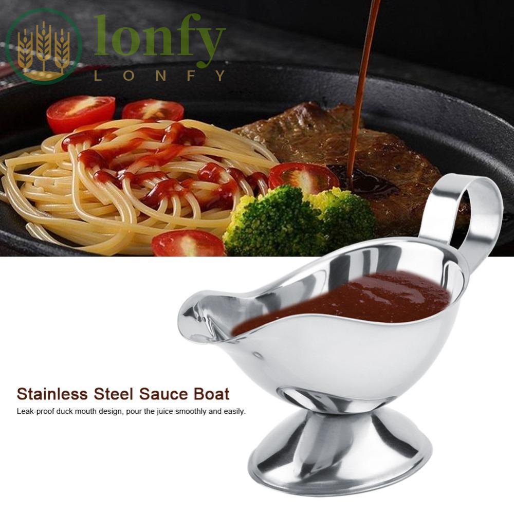 LONFY Gravy Boat Server, Silver Stainless Steel Gravy Boat, Professional Food-Grade เครื่องล้างจาน S