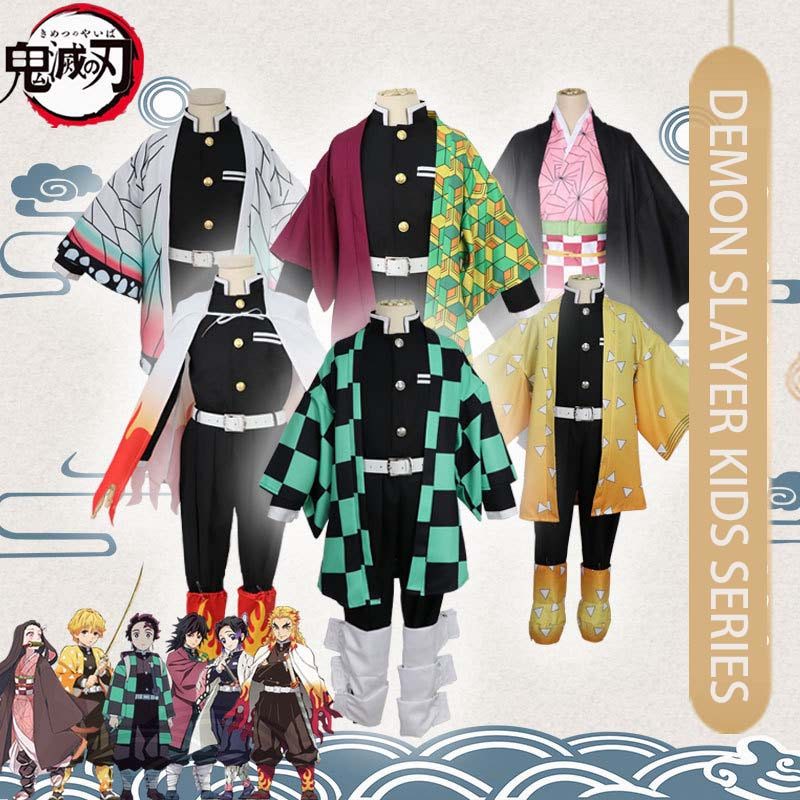 TB2 คอสเพลย์เครื่องแต่งกายสําหรับเด็กการ์ตูนอะนิเมะ Demon Slayer Tanjiro Nezuko Zenitsu Giyuu Shinob