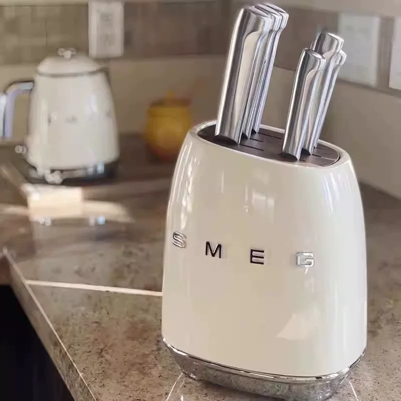 🔪 SMEG ชุดมีดทำครัว 6 ชิ้น พร้อมที่เก็บมีด สไตล์วินเทจ มีดหั่นขนมปัง Included ✨