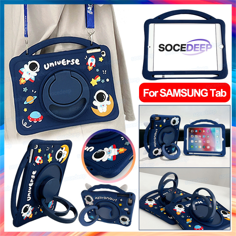 Socedeep สําหรับ Samsung Galaxy Tab A11 SM-X133/X135 2025 Tab A9 SM-X110/X115/X117 8.7 นิ้ว 2023 ปลอก 360°หมุนได้ยืนเด็กน่ารักการ์ตูนนักบินอวกาศกันกระแทกแท็บเล็ตปกกรณี