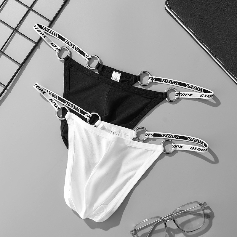 Men Metal Ring Low-Waist ชุดชั้นในยกสะโพก U-Convex Thin Thong