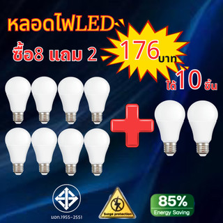 [แพ็ค8แถม2] Lighting LED Bulb หลอดไฟ ขั้ว E27 แสงขาวคูลเดย์ไลท์ (6500K) & แสงอุ่นวอร์มไวท์ (3000K) EyeComfort