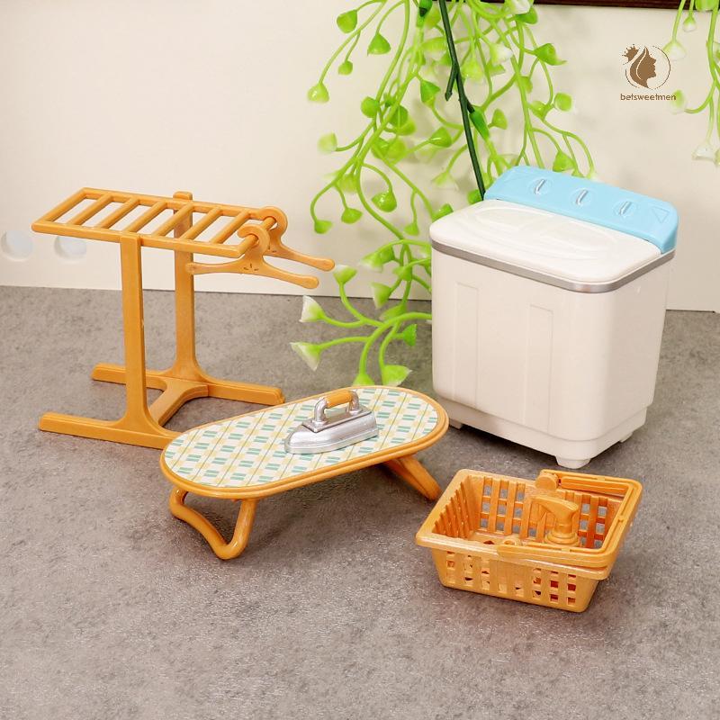 [PE] 1:12 Dollhouse Miniature เครื่องซักผ้าเสื้อผ้าอบแห้ง Ra เหล็กซักรีดชุดตกแต่งของเล่นตุ๊กตาเฟอร์นิเจอร์เด็กแกล้งทําเป็นเล่นของเล่น TH