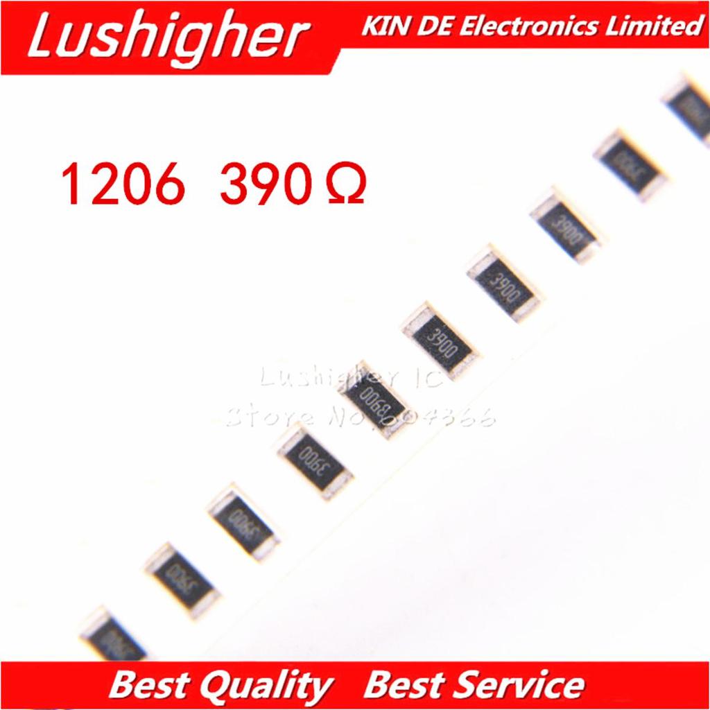 100 ชิ้น 1206 ตัวต้านทาน SMD 1% 390 โอห์ม 391 390R 390ohm