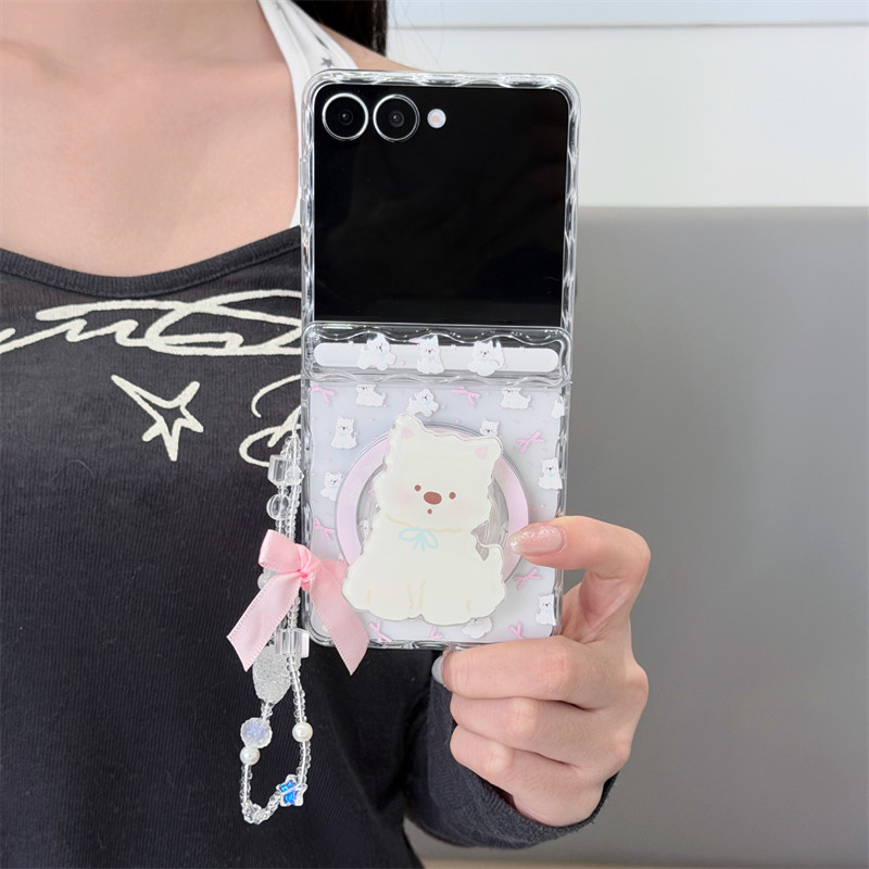 สร้อยข้อมือน่ารัก Magnetic Central Axis Wave Design เคสโทรศัพท์สําหรับ Samsung Galaxy Z Flip 7 6 5 ฝ