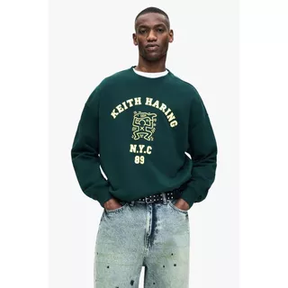 H&M(เอชแอนด์เอ็ม) เสื้อวอร์มพิมพ์ลายโอเวอร์ไซส์แบบเข้ารูป Men Oversized Fit Printed sweatshirt 1218803_7
