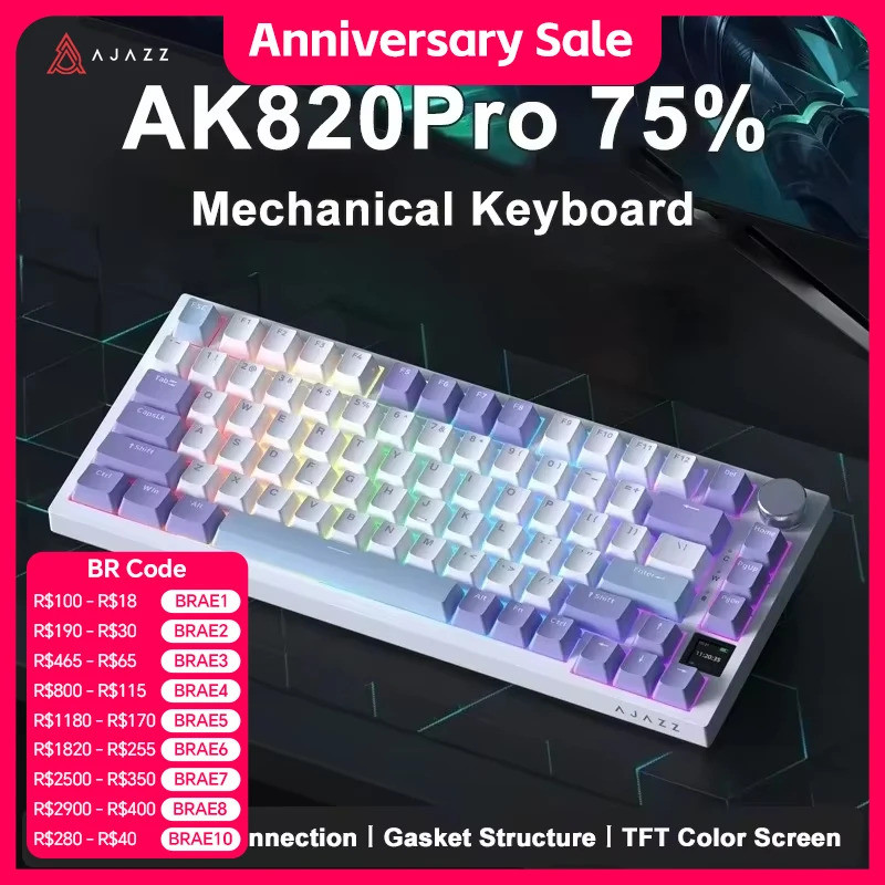 AJAZZAK820/AK820Pro Gaming Mechanical Keyboard 75% 82-Key Wired Single Mode/Bluetooth Wireless Gamin