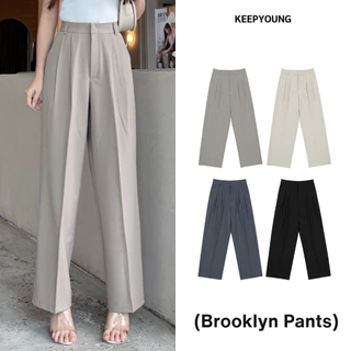 KEEPYOUNG [S-3XL] กางเกงทรงกระบอกกลาง เอวสูง ผ้าสแลค ผ้านุ่มสบาย อยู่ทรง ใส่เที่ยวทำงานได้ รุ่น BROOKLYN PANTS
