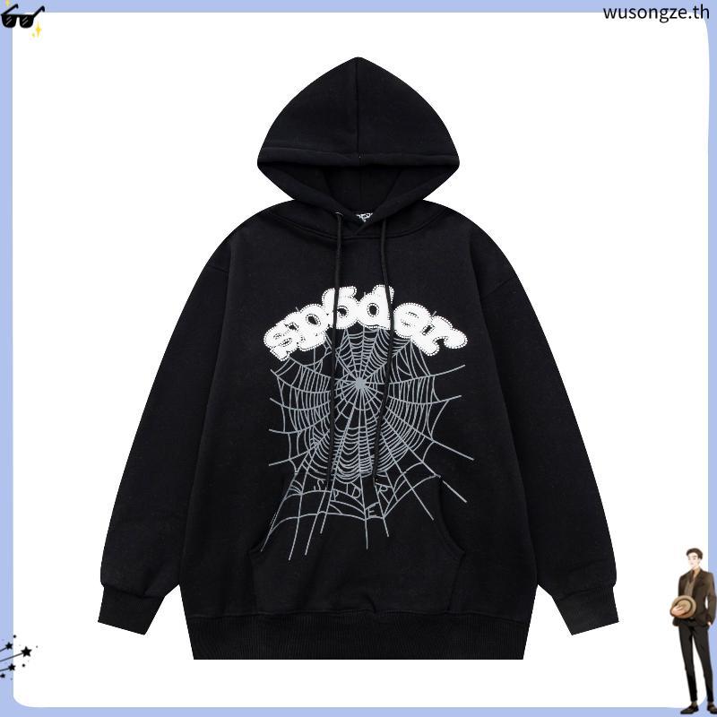 Sp5der 5555 เสื้อกันหนาวลําลอง มีฮู้ด ผ้าฝ้ายแท้ พิมพ์ลายโฟม ทรงหลวม สําหรับผู้ชาย และผู้หญิง