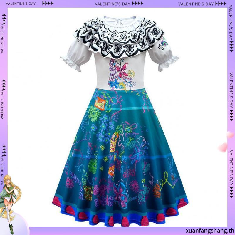Encanto ชุดเด็กผู้หญิง คอสเพลย์ Isabella Mirabel Charm เครื่องแต่งกายชุดสีม่วงสาวเจ้าหญิงชุดเด็ก Isa