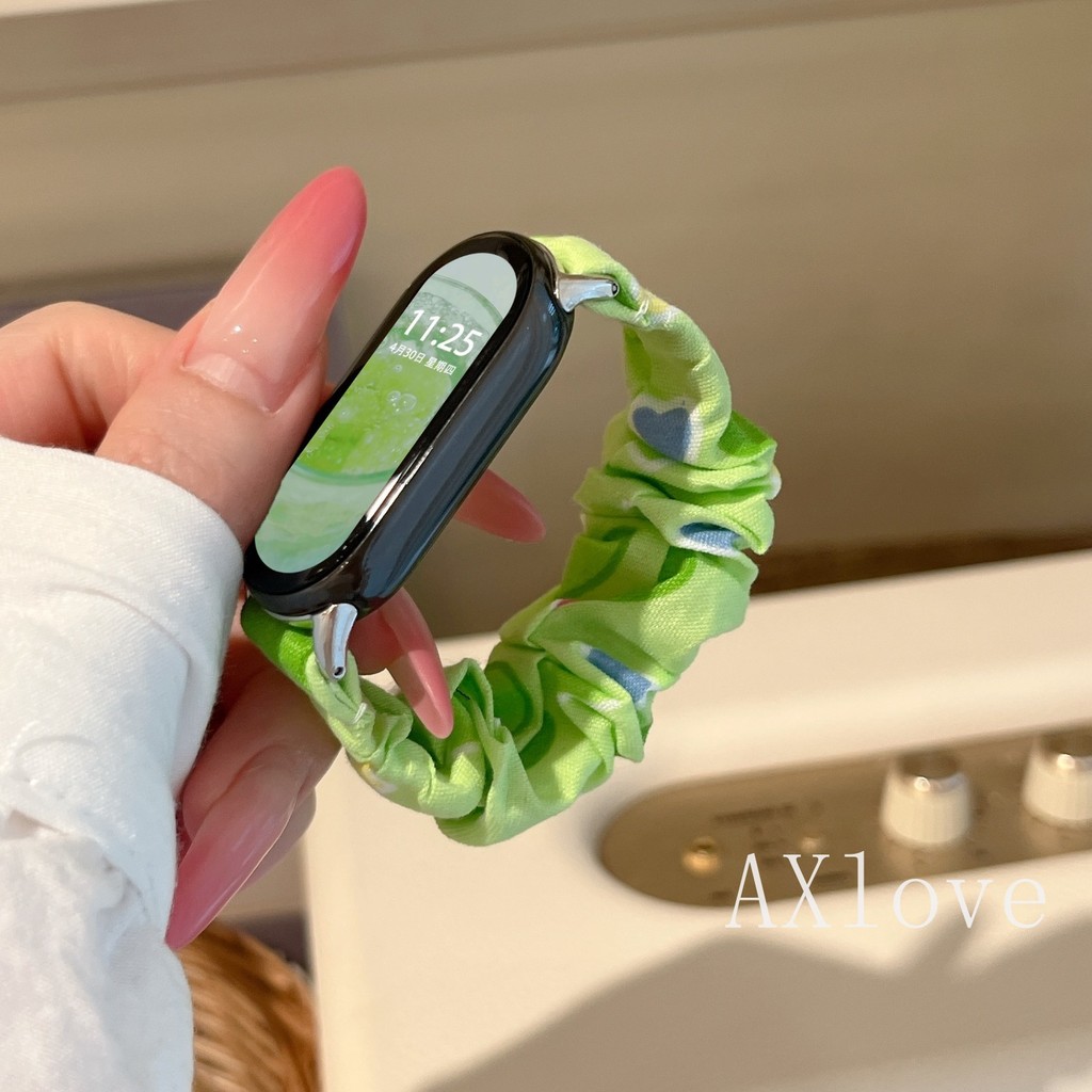 Scrunchies Band สําหรับ Xiaomi Mi Band 11 10 9 8 Pro สายรัดหัวใจรูปแบบผ้ายืดหยุ่นสําหรับ Mi Band 11 