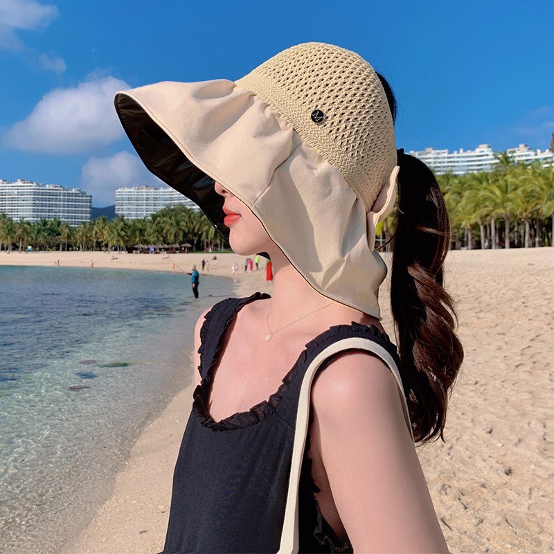 Big Brim Hollow Top Hat Sun Hat Summer Cover Face Ultraviolet Bucket Hat Sun Hat